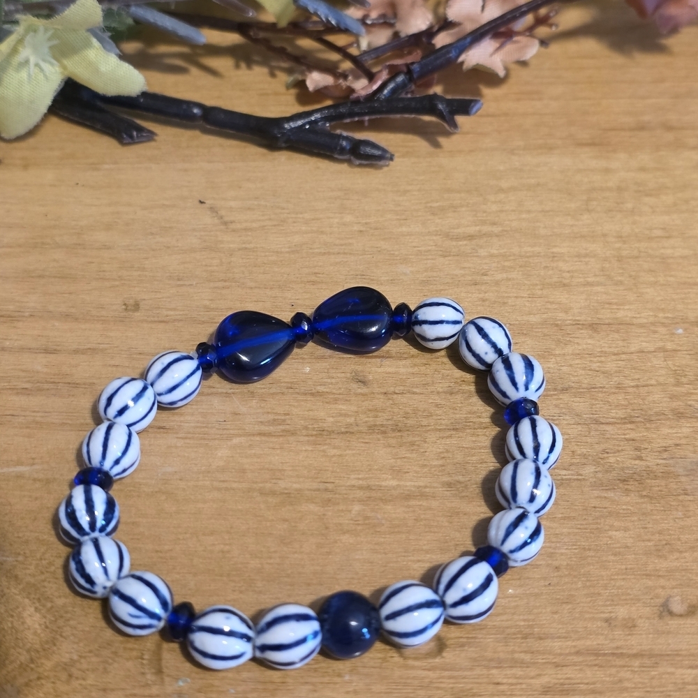 Blue and White Beaded Bracelet
